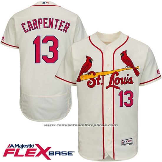 Camiseta Beisbol Hombre St. Louis Cardinals Matt Carpenter 13 Crema Flex Base Autentico Collection Jugador